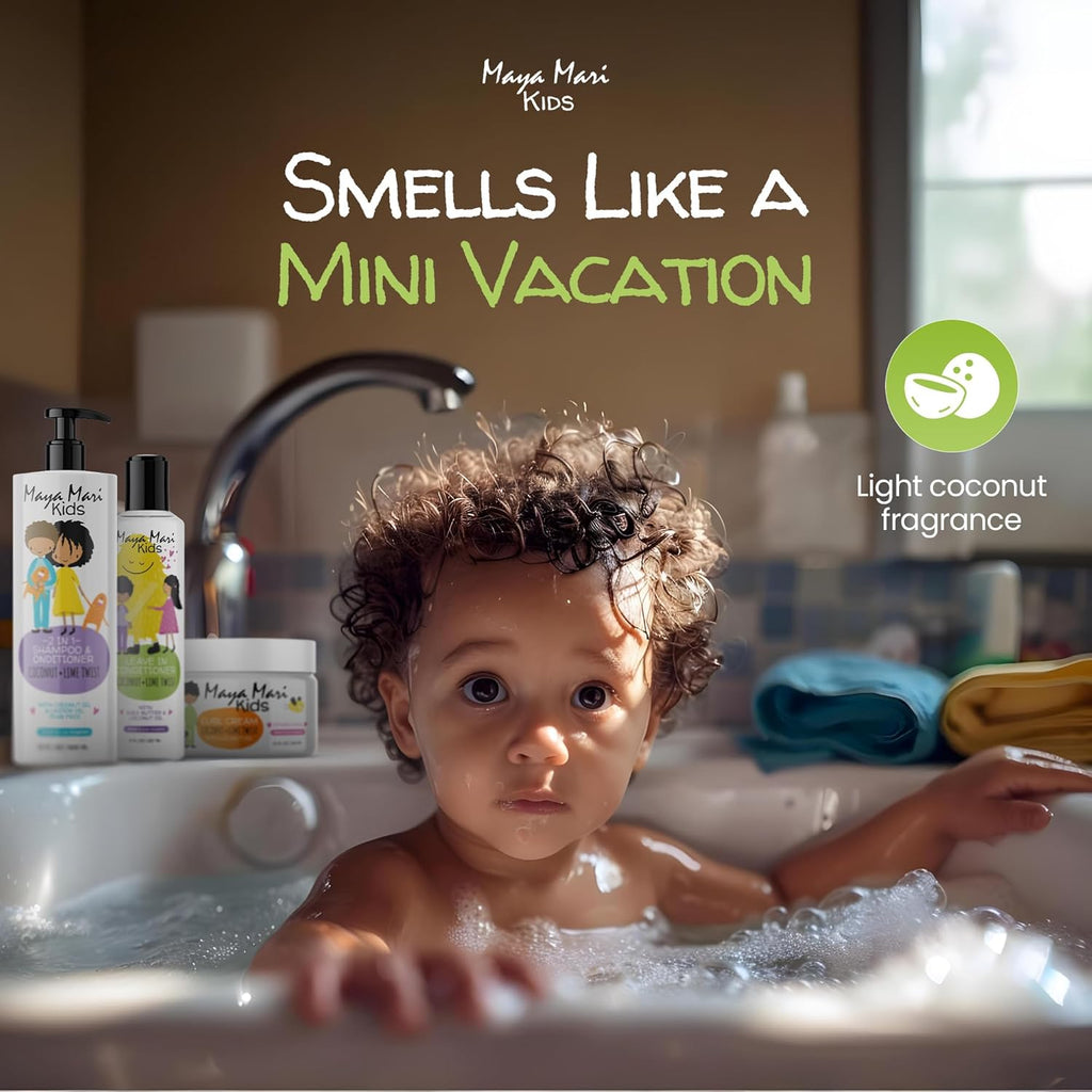 Kids Curly Hair Gift Set | 2-in-1 Kids Shampoo & Conditioner, Curl Cream, & Leave-In Conditioner | Shea Butter, Tear-Free, Frizz Control, & Sulfate-Free, 32 Fl Oz