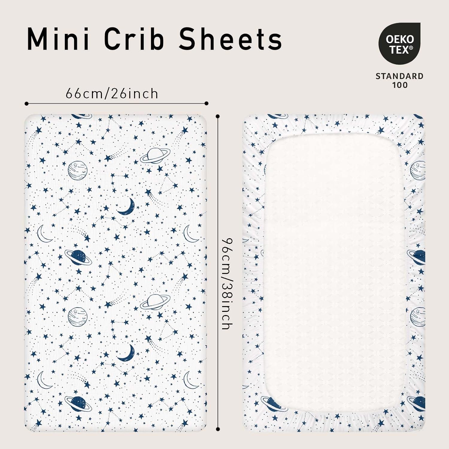 Gllquen Baby Muslin Mini Crib Sheets 3 Pack, Breathable Pack and Play Sheets Fitted Soft Cozy Cotton Pack N Play Sheets for Baby Boy Girls, Universal Fitted Mini Crib Mattresses 38"x26" (Blue)