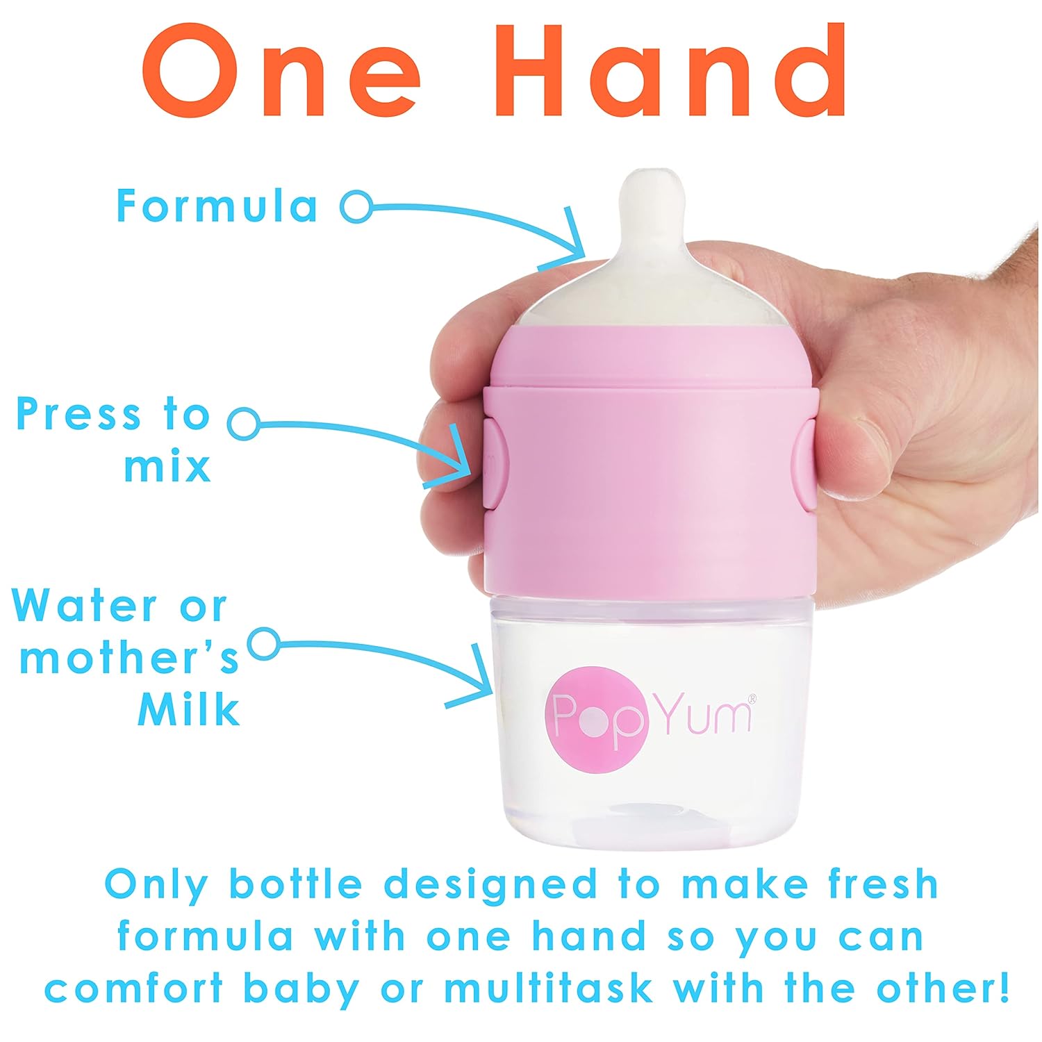 PopYum 5 oz Pink Anti-Colic Formula Making/Mixing/Dispenser Baby Bottles, 3-Pack with #1 Slow Flow Nipples, 150 ml, BPA-Free, Natural Latch