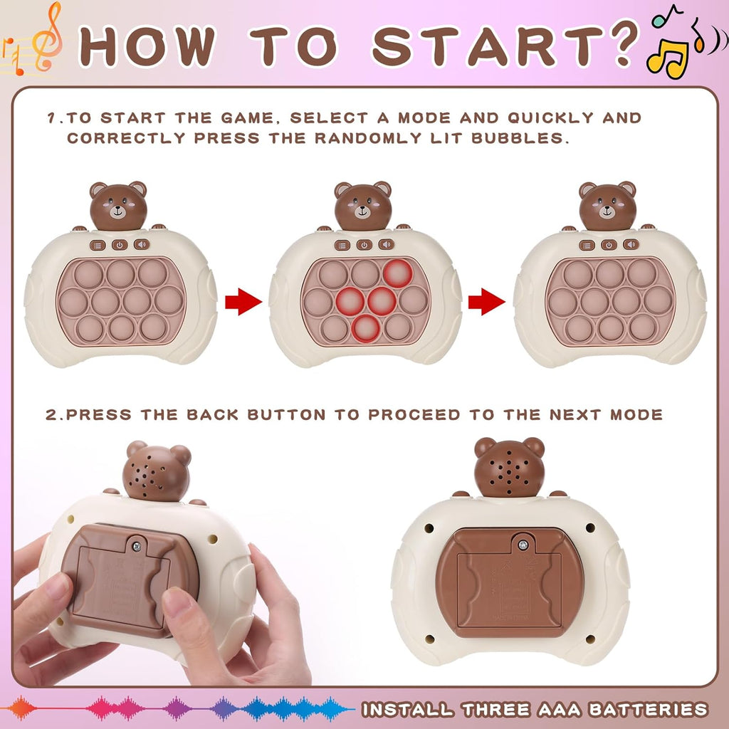 Fast Push Game Pop Fidget Toys for Kids, Fast Push Bubble Game, Quick Push Pop Game for Boys & Girls Age 3-12, Handheld Puzzle Game Sensory Toys Relaxation and Decompression (Grey Bear)