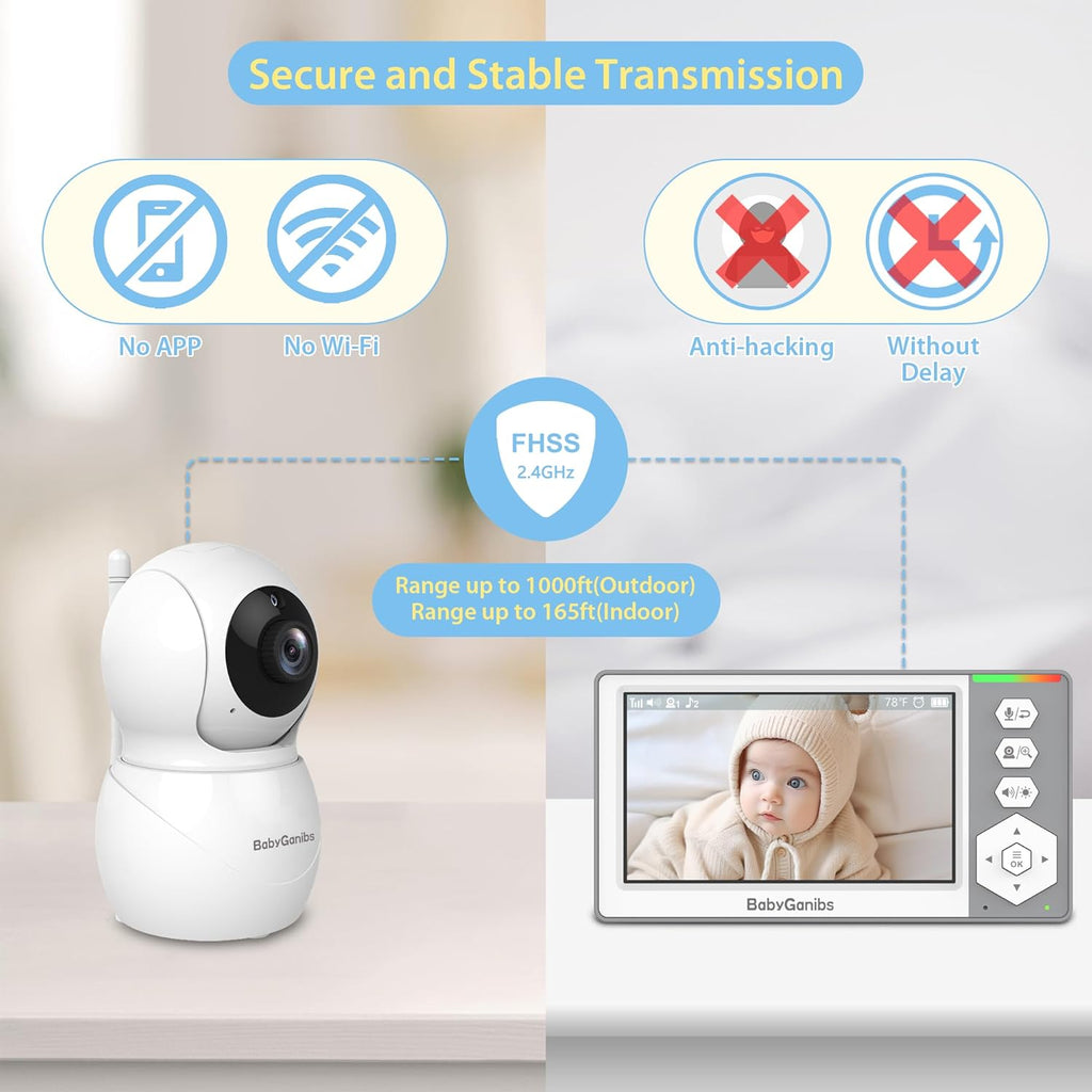 Baby Monitor with 3 Cameras Standby for 23-Hour Battery, Remote Control 4.3'' IPS Video Baby Monitor No WiFi Up to 1000ft Range, ECO, Night Vision, Temperature, 2-Way Talk, 8 Lullabies