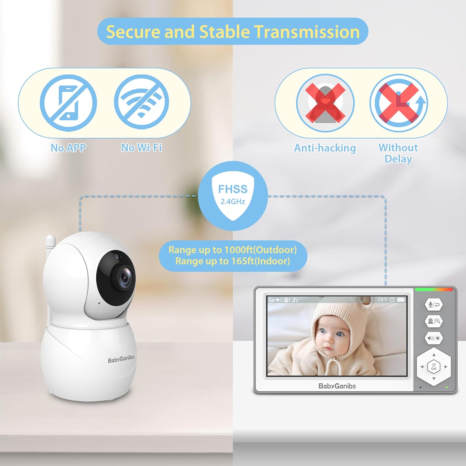 Baby Monitor with 3 Cameras Standby for 23-Hour Battery, Remote Control 4.3'' IPS Video Baby Monitor No WiFi Up to 1000ft Range, ECO, Night Vision, Temperature, 2-Way Talk, 8 Lullabies