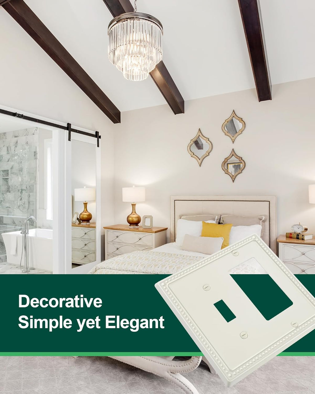 2-Pack Combo Toggle/Decorator Light Switch Cover Plate, Pearls Decorative Electrical Outlet Covers, Metal Wall Switch Plates and Outlet Covers, Light Almond