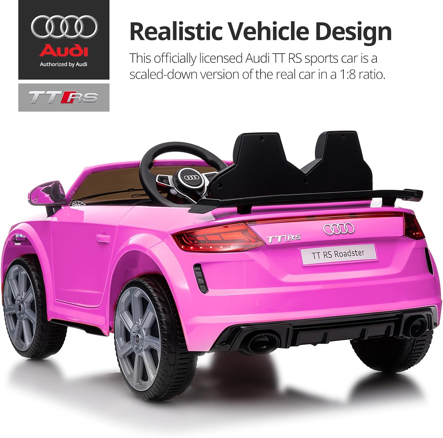 Electric Ride on Car for Kids, Licensed Audi 12V 7Ah Kids Ride-on Toy for Toddlers 3-5 Year Old Girls with Remote, Bluetooth - Hot Pink