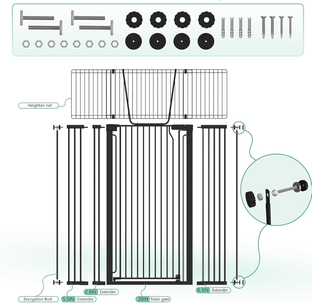 Jiprlak51 Extra Tall Cat Gate for Doorway – 28.5"-48.7" Extra Wide Pet Gate with Adjustable Cat Door Wide,Auto Close, Pressure Mounted, Pet Gate for Cats & Small Dogs, Hallway, Stairs, Kitchen