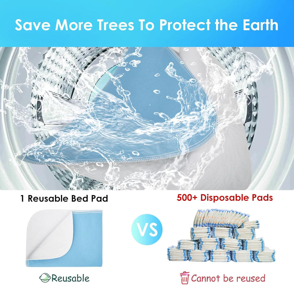 Reusable Incontinence Bed Pads 34"X52", washable bed pad, Heavy Absorbency (4-Layer) Waterproof Bed Pads (2 Packs), nonslip & Skin-friendly, Multi-scenes tailor to Kids, Adults, Elderly & Pets