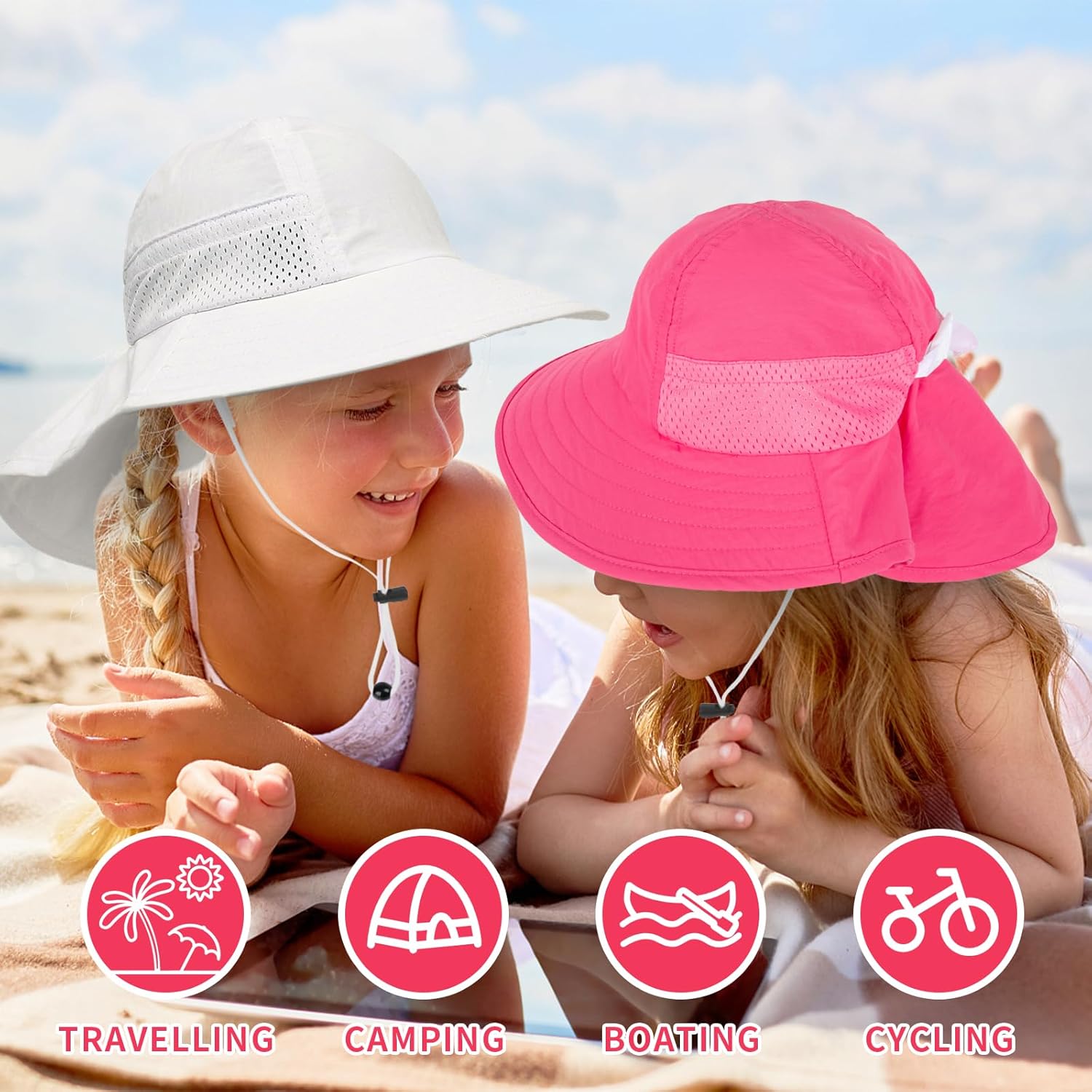 Toddler Baby Sun Hat Kids Summer UPF 50+ for Boys Girls Adjustable Beach Hats with Bucket Wide Brim Age 1-7 Years