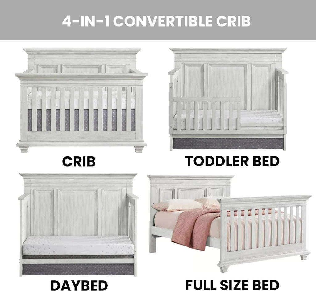 Oxford Baby Weston 4-in-1 Convertible Crib, Vintage White, GreenGuard Gold Certified