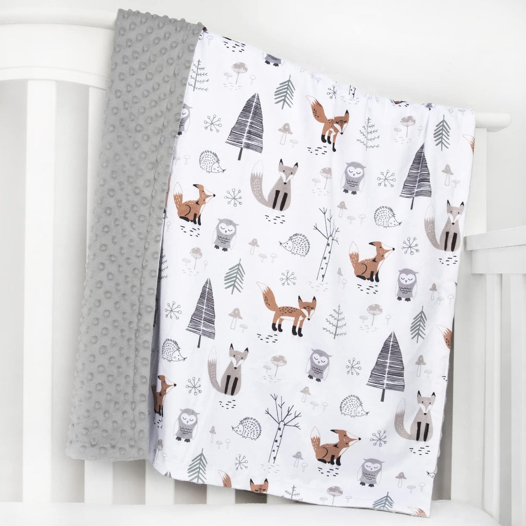 HOMRITAR Baby Blanket for Boys Girls Soft Plush Minky Blanket with Double Layer Dotted Backing for Toddler with Forest Foxes Multicolor Printed 30 x 40 Inch (75 x 100 cm)