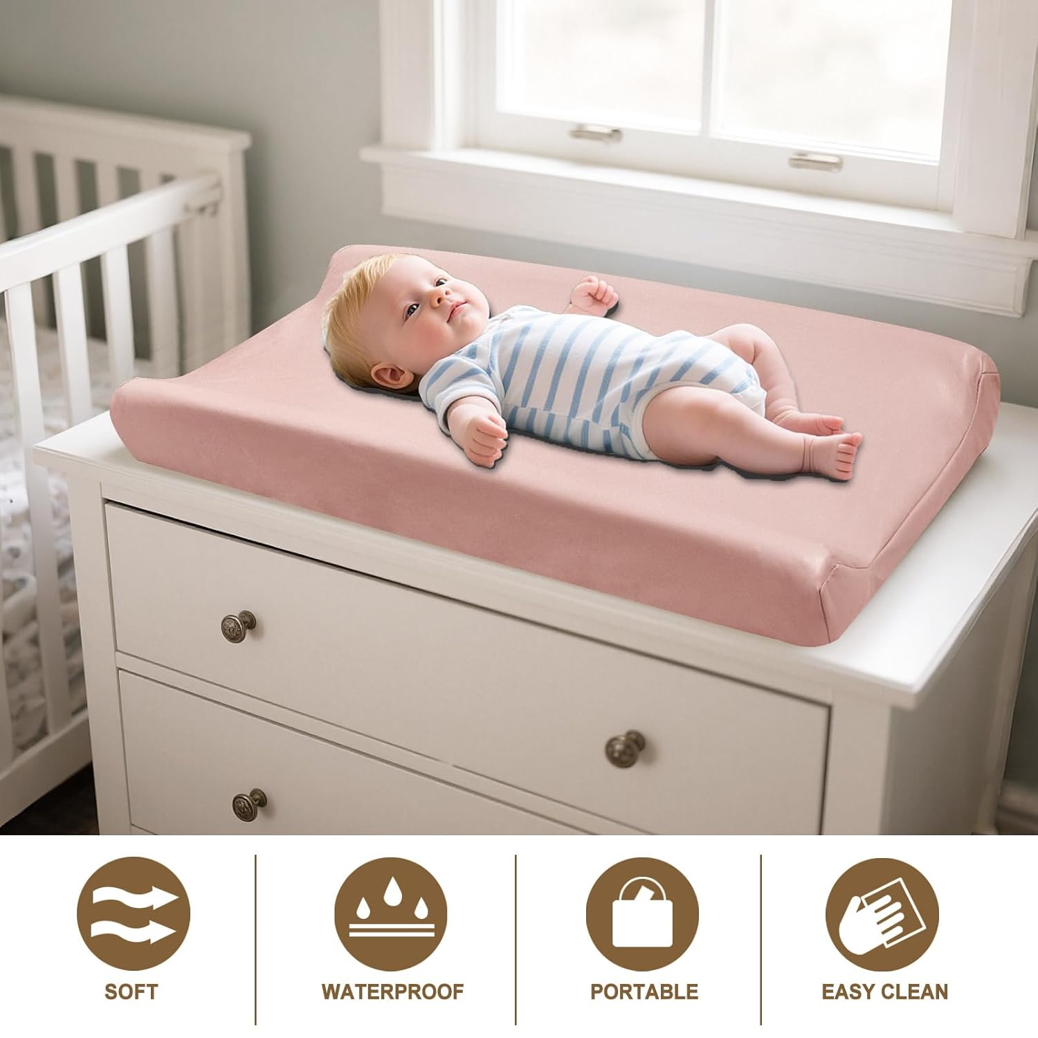 Owlowla Changing Pad Cover,Waterproof Changing Pad Covers-Soft Leather Diaper Changing Table Cover,Fits Standard Changing Pads for Baby Boy Girl（Blush）