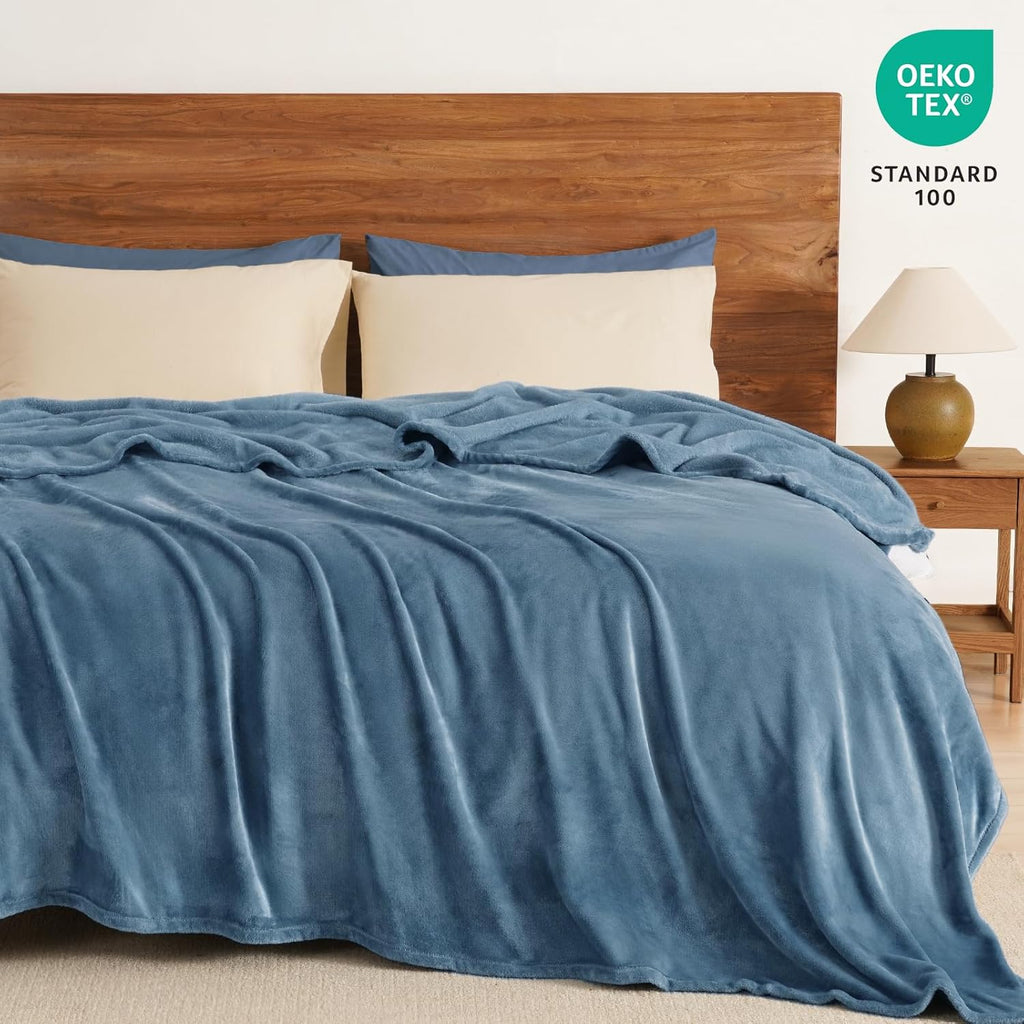 PHF Ultra Soft Fleece Blanket Queen Size, No Shed No Pilling Luxury Plush Cozy 300GSM Lightweight Blanket for Bed, Couch, Chair, Sofa Suitable for All Season, 90" x 90", Captain's Blue