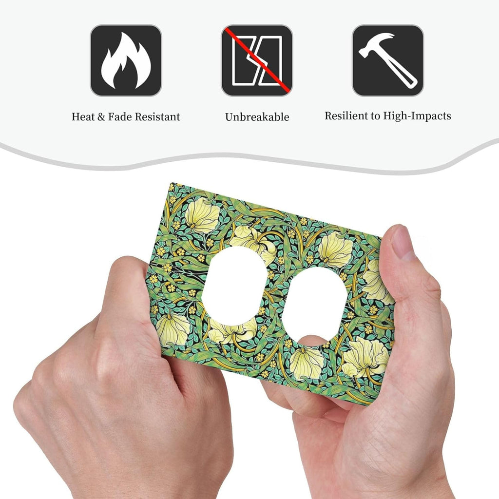 Outlet Covers William Morris Vintage Floral Yellow Flowers Green Leaf 1 Gang Duplex Wall Plate Decorative Switch Plates Electrical Receptacle Faceplate Light Switch Cover for Bedroom Decor
