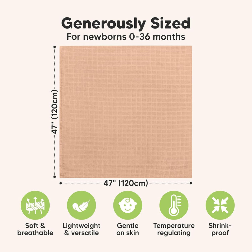 4-Pack Muslin Swaddle Blankets for Boys, Girls - Organic Baby Swaddles for Newborns, Soft & Breathable Receiving Baby Blankets for Girl, Boy, Neutral, Newborn Essentials Gift (Pine)