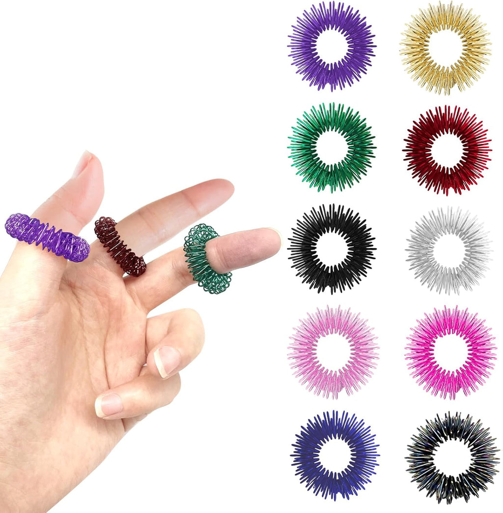 10 Pcs Acupressure Rings Fidget Toy Trichotillomania Fidget Toys Silent Fidget Toys Acupressure Rings Sensory Ring Stress Relief Rings Sensory Finger Rings for Adults Silent Stress Reducer