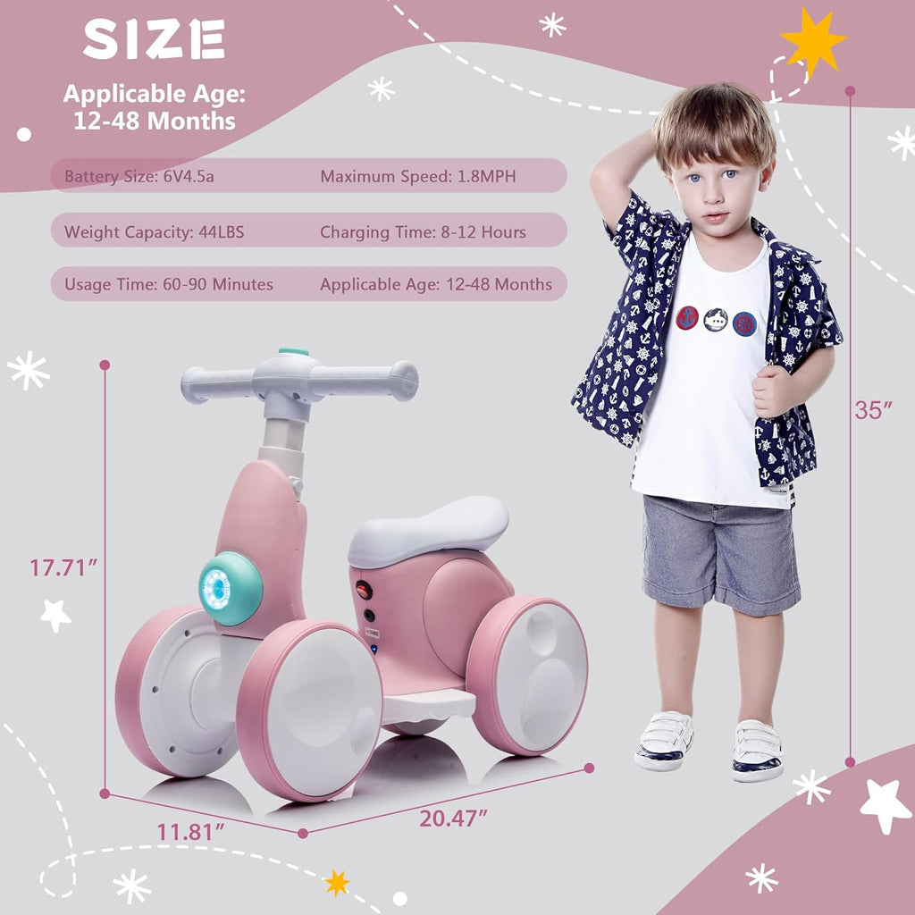 6V Electric Baby Balance Bike with Bubble Machine,4 in 1 Toddler Balance Bike w/Remote Control for 1 Year Old Boys Girls Kids Bubble Bike Ride on Toys w/Powered Motor,Music,LED Lights (Pink)