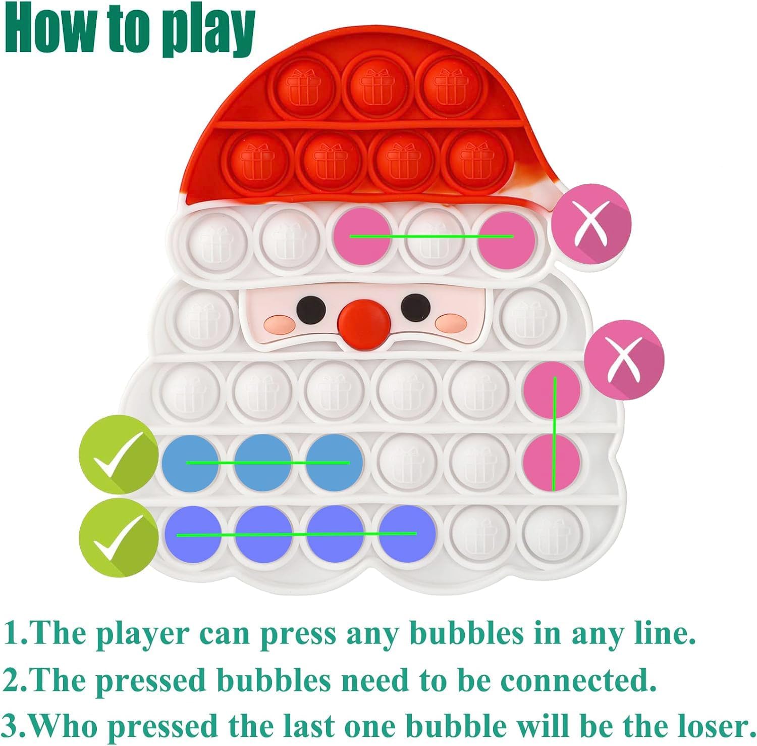 Christmas Silicone Pops Bubble Sensory Fidget Toy Red White Santa Claus Game Cup Mat