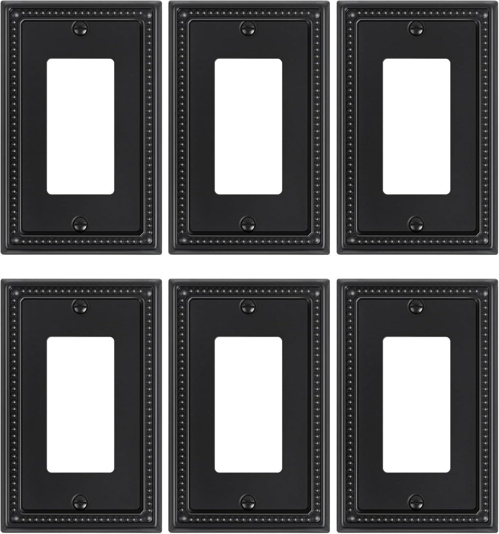 6-Pack Decorator Outlet Cover Plate, Pearls Decorative Switch Plates and Outlet Covers, Black Metal Wall Plates for Electrical Outlets, Receptacle, GFCI Outlet, Dimmer Switch