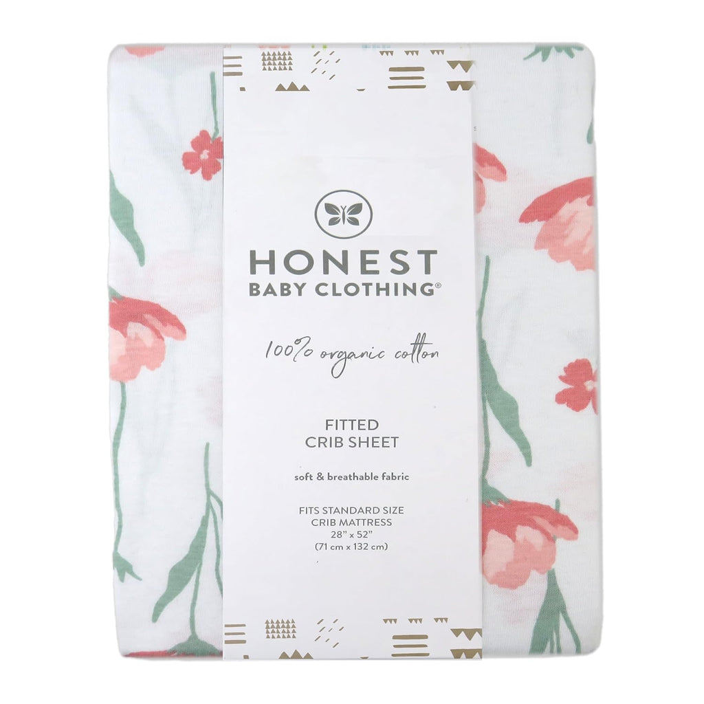 HonestBaby Organic Cotton Changing Pad Cover, Strawberry Pink Floral, One Size