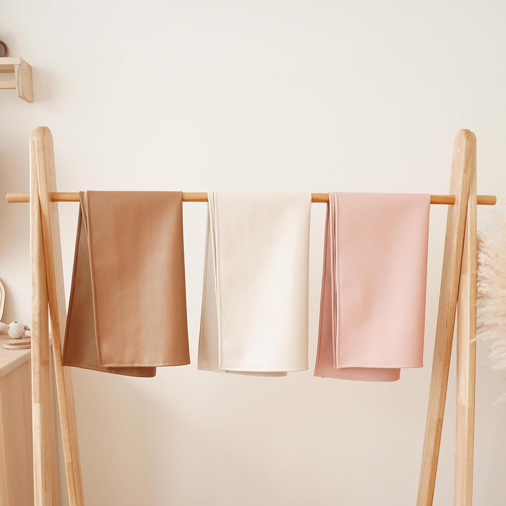 Konssy Faux Leather Baby Changing Mat 2 Pack, Waterproof, Wipeable & Portable Diaper Changing Pad for Travel or Home, Foldable Mat Fits Perfectly in Diaper Bag, 30 x 17 inches (Blush,Beige)