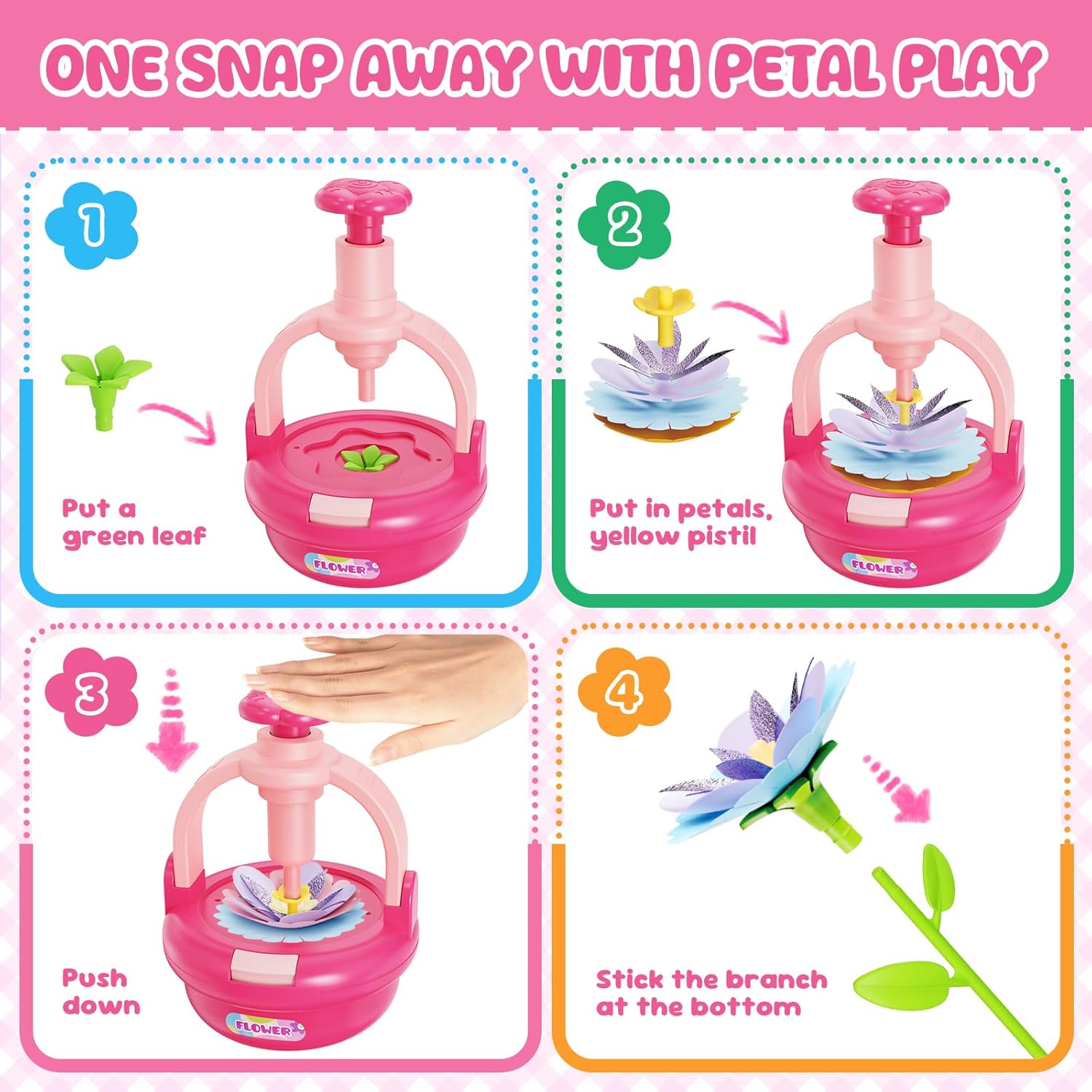 Einailvk Fabric Flower Bouquets Toys, DIY Flower Making Kit for Kids 3 4 5 6 7 8 9 10 11 12 Year Old Girl Birthday Christmas Gift, Art and Crafts Kit Toys for Girls 3-12 Year Old (Pink)