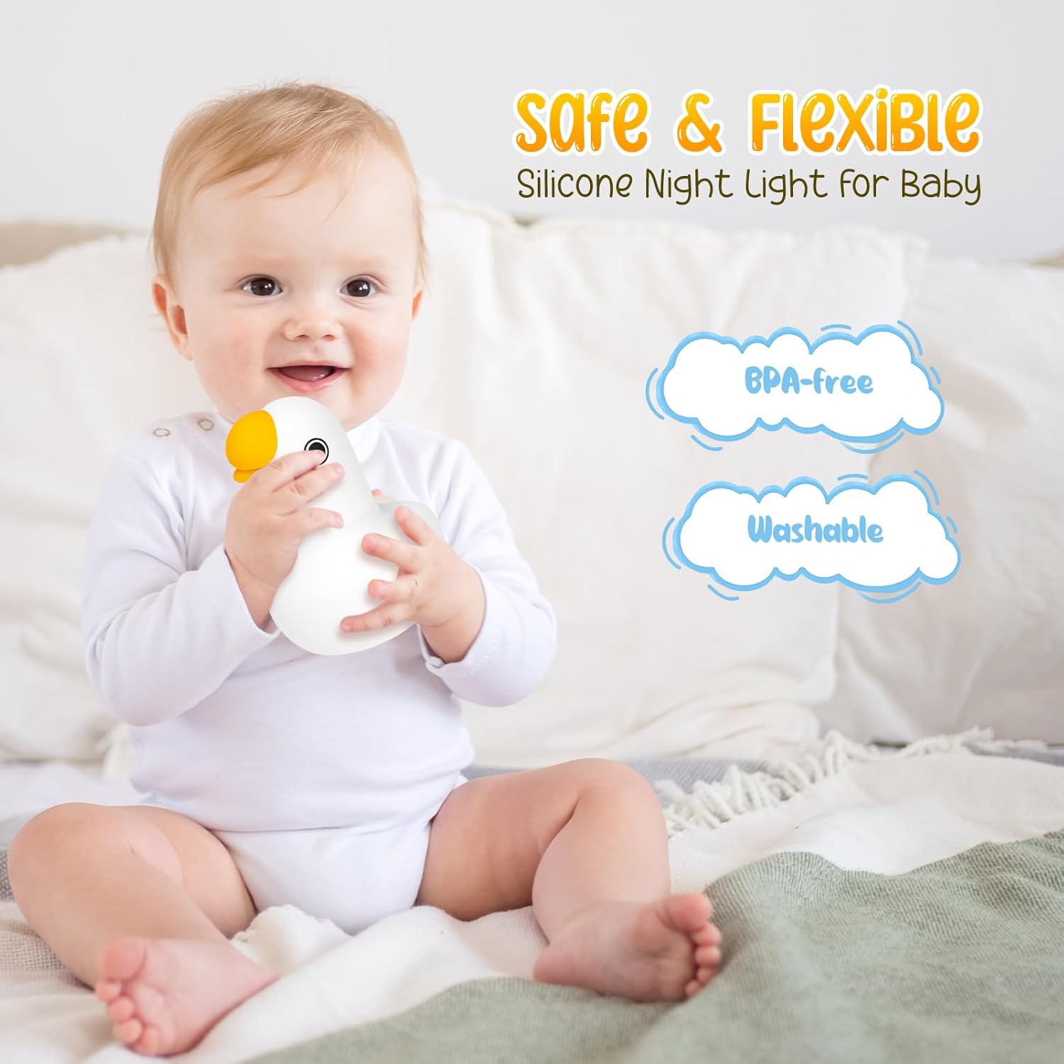 Cute Night Light for Kids Silicone Animal Goose Night Lamp Touch Sensor Rechargeable Nursery Night Lights for Baby Room Decor Gifts for Boys and Girls