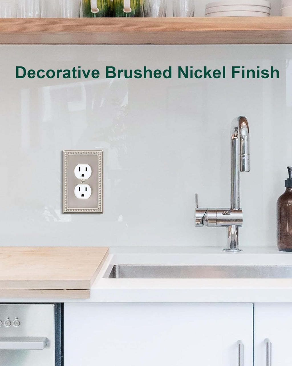 4-Pack Duplex Outlet Cover Plate, Metal Wall Plates for Electrical Outlets, Brushed Nickel 1 Gang Receptacle Cover, Pearls Decorative Switch Plates and Outlet Covers