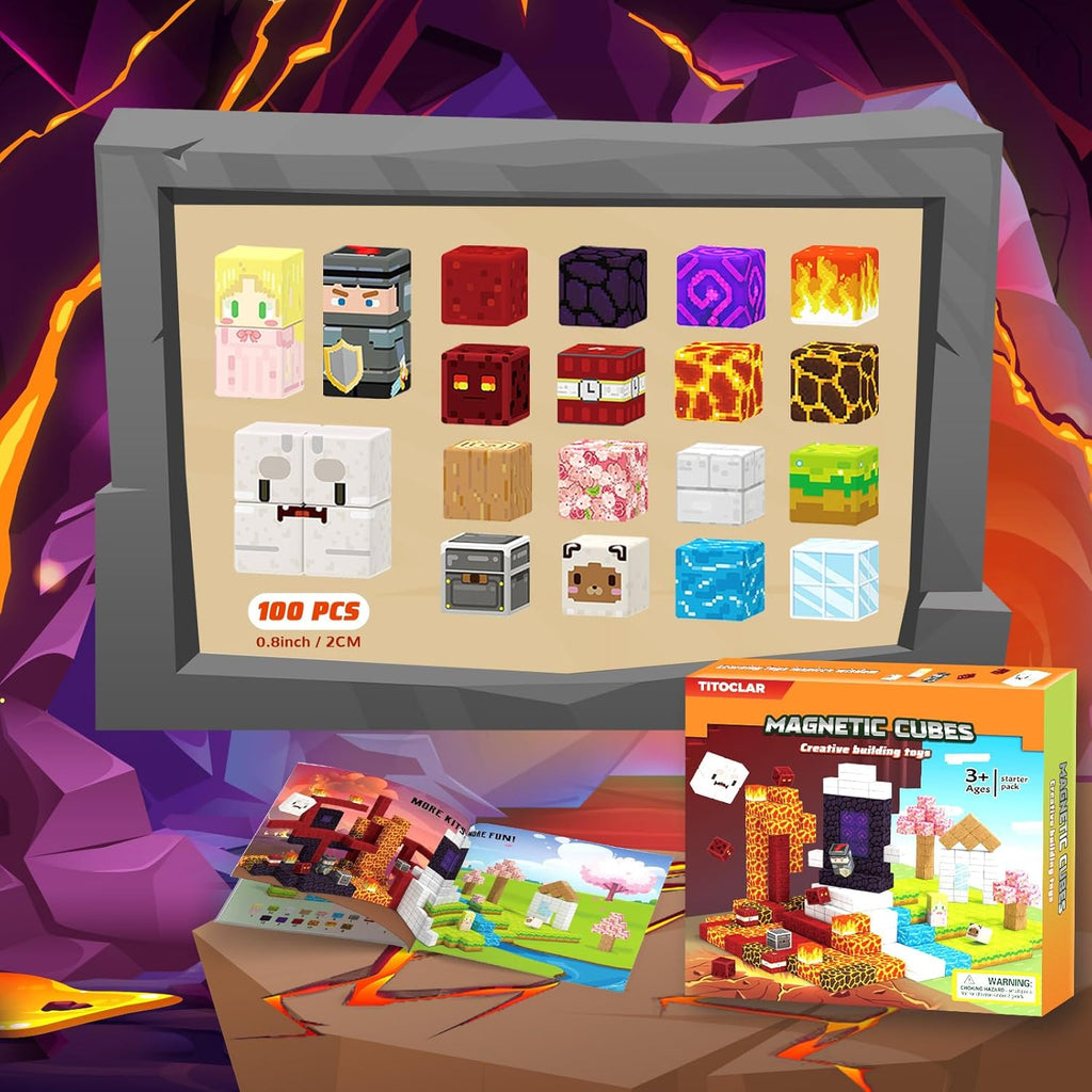 Magnetic Blocks-100PCS Magnetic Building Blocks, Magnet Toys Kids Build Cubes, Upgraded Sensroy Toys & Games, Christmas Birthday Gifts for Boys & Girls Ages 3+