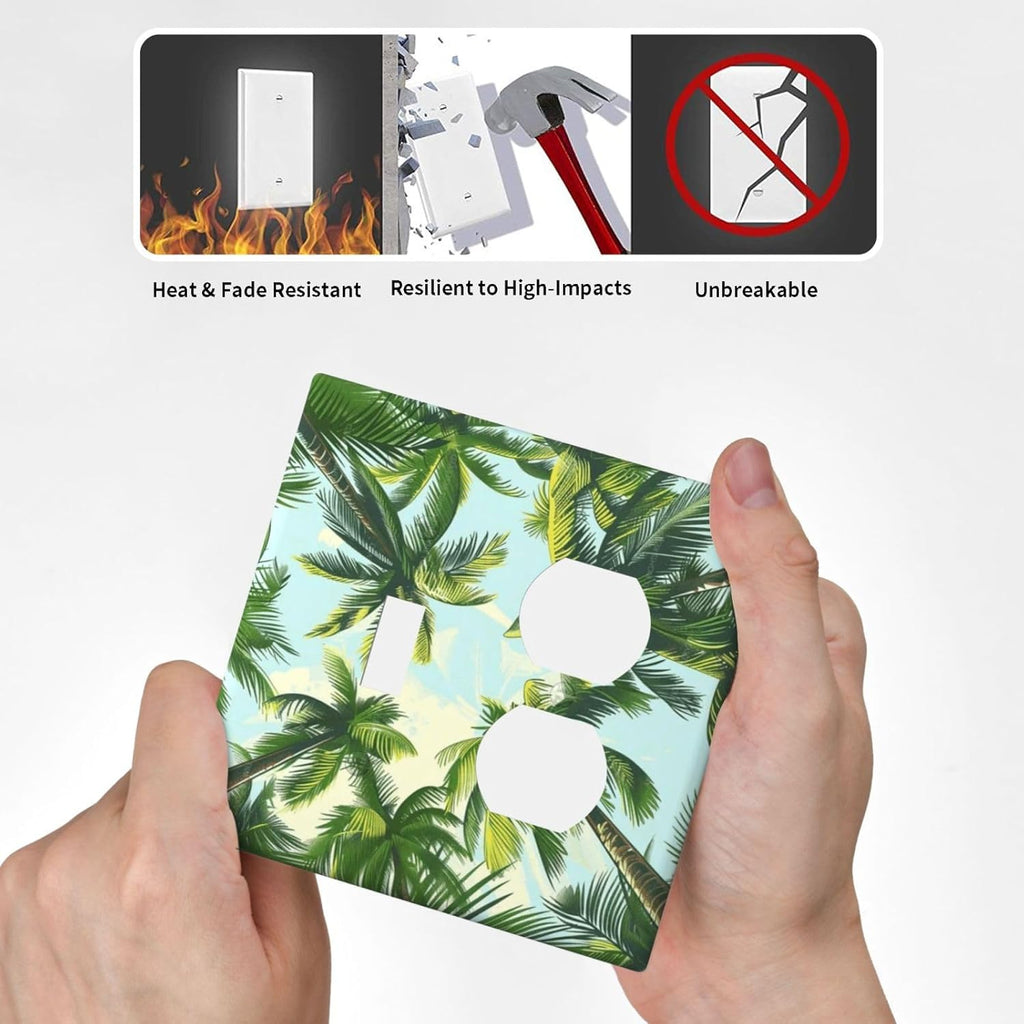 Summer Sky Coconut Palms Trees Green Plants Leaf Wallplates 1 Toggle 1 Duplex Switch Plate Electrical GFCI Faceplate Decorative Light Switch Covers for Bed Room Living Room Decor