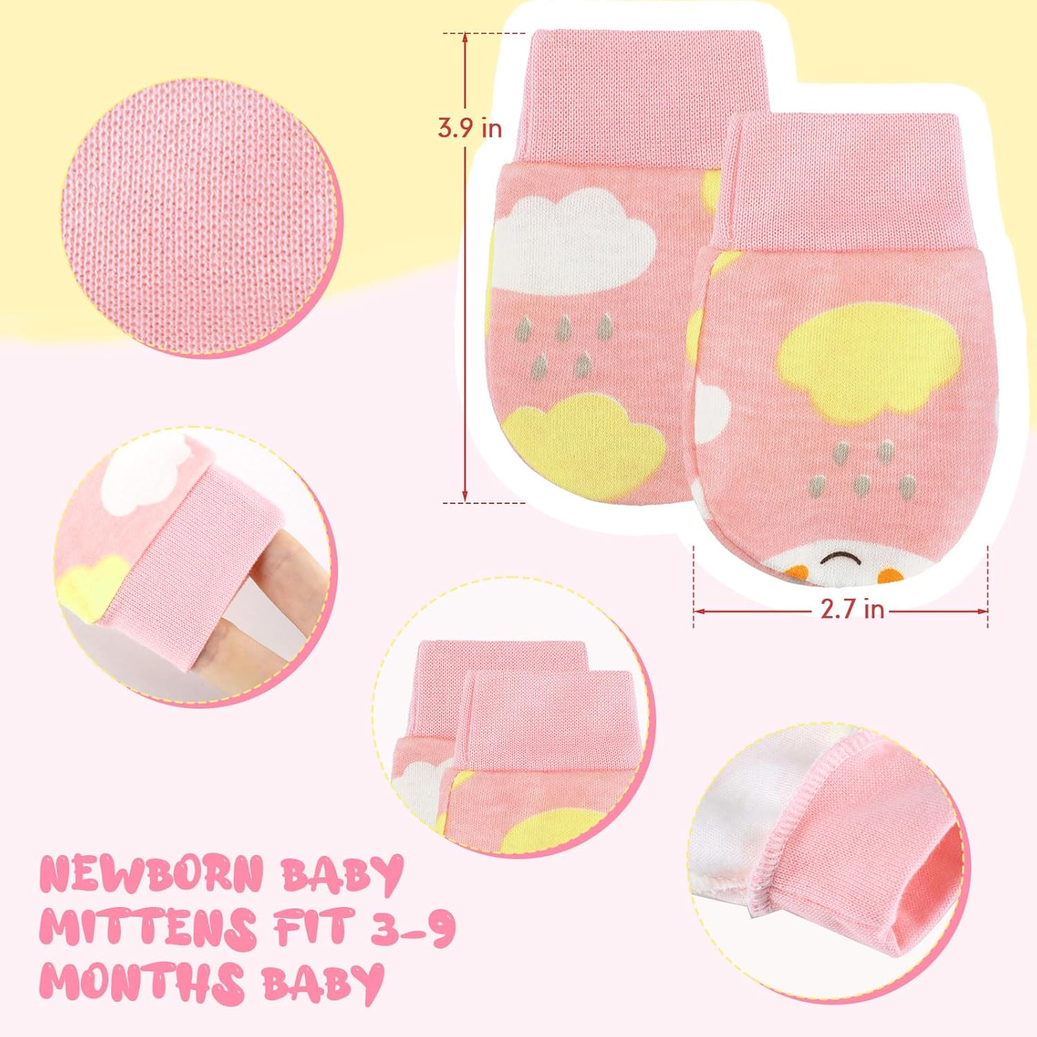 6 Pairs Newborn Baby Mittens No Scratch Gloves Infant Toddler Anti Scratch Essentials Unisex Cotton for 3-9 Months Girls Boys(Pink Series, Cute)