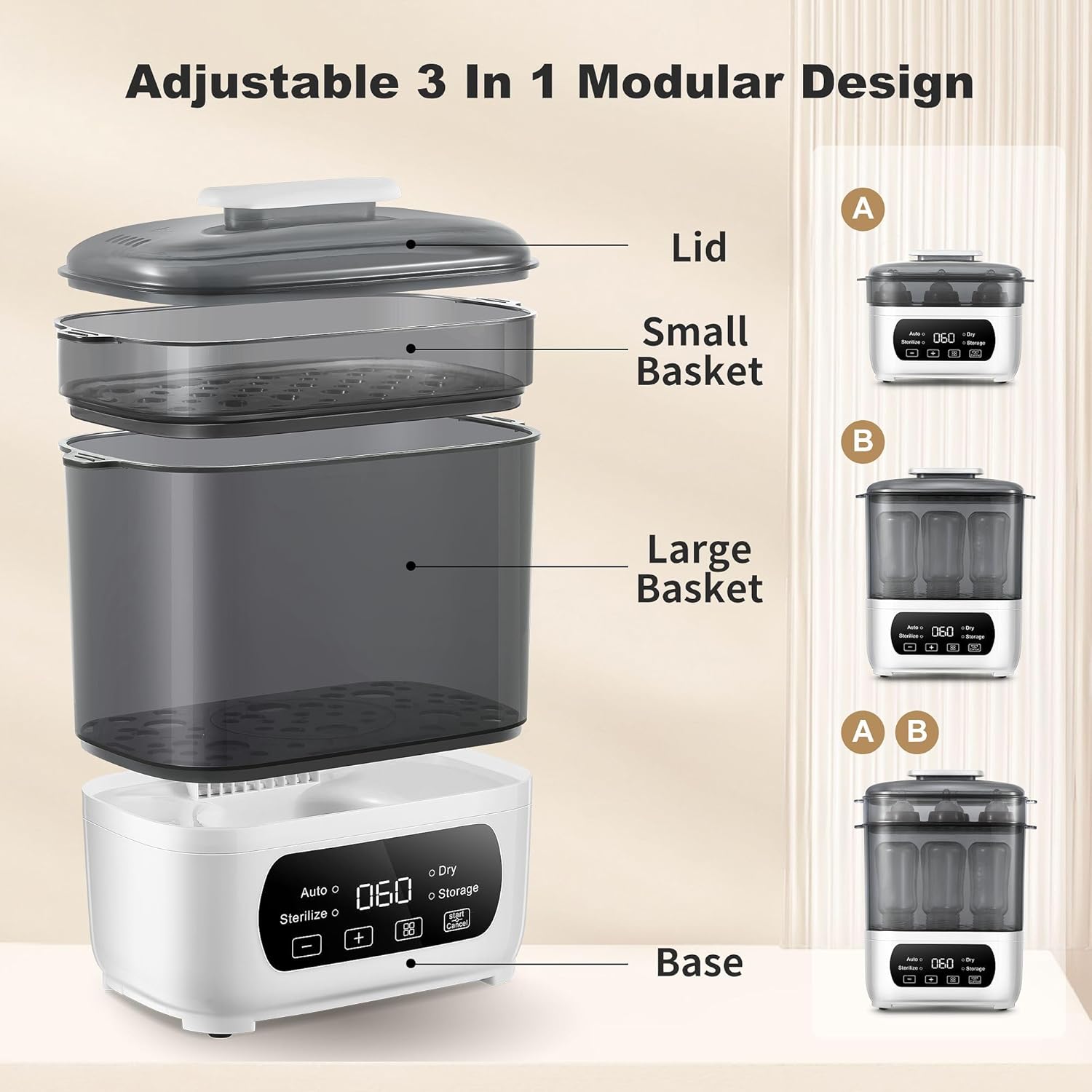 Baby Bottle Steamer and Dryer, Electric Steamer and Dryer for Baby Bottles, 4-in-1 Bottle Steamer and Dryer, Universal Fit for All Bottles, LED Touch Screen, Auto Shut-Off