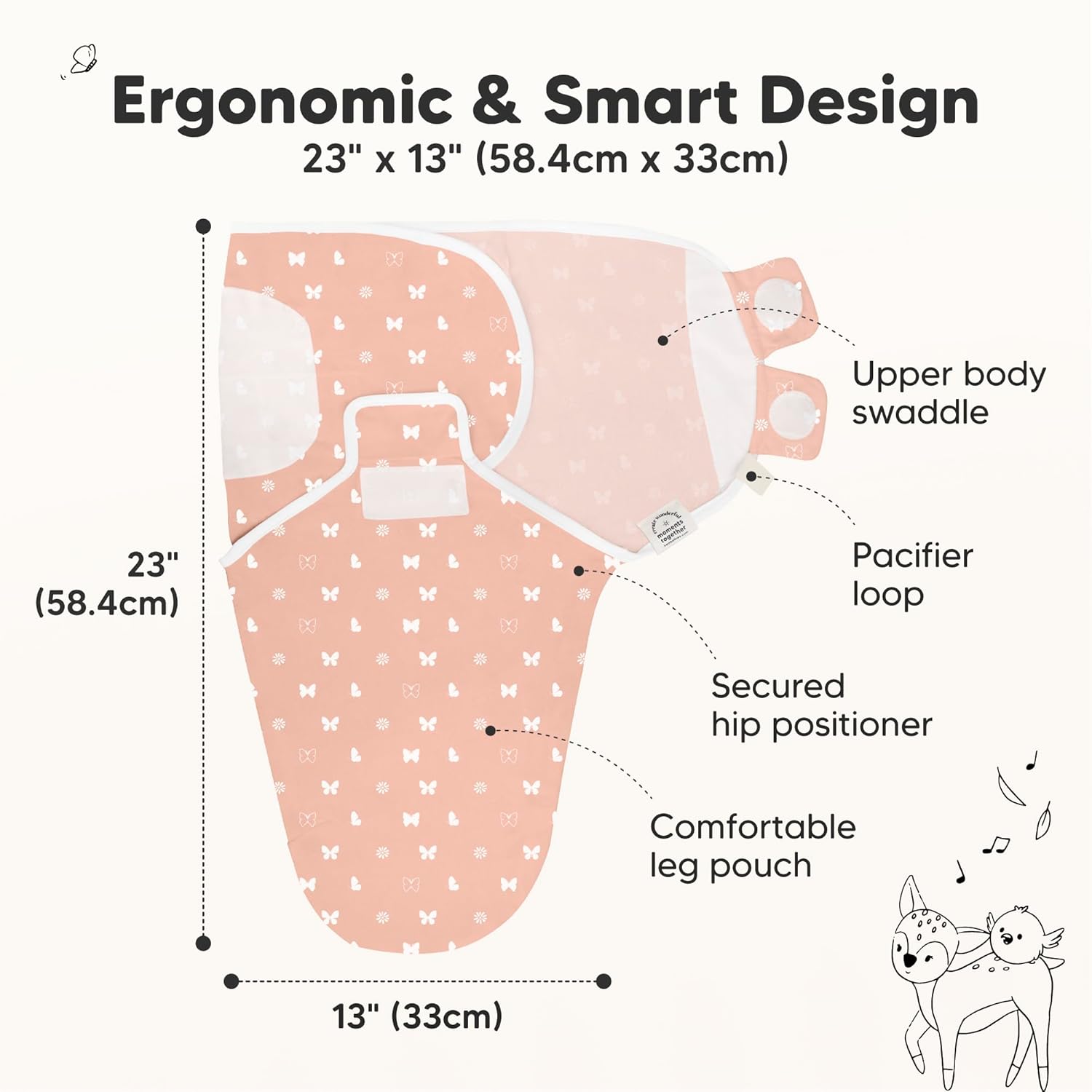 KeaBabies 3-Pack Organic Baby Swaddle Sleep Sacks - Swaddles for Newborns, Infant 3-6 Months, Baby Girls, Boys, Soft & Snug Newborn Sleep Sack, Nursery Swaddling Blankets (Butterflies, L)