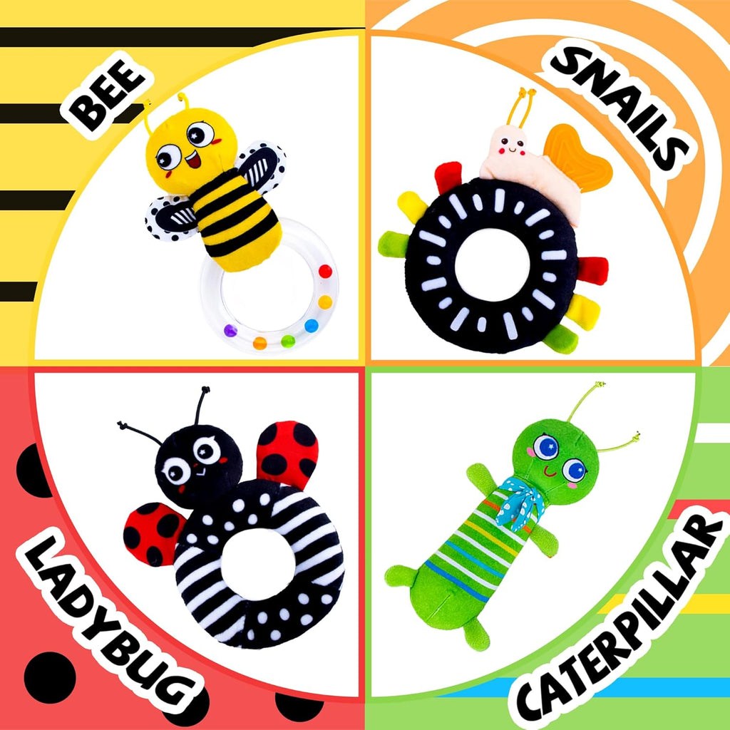 Baby Rattle Toys, Infant Soft Stuffed Animal Rattles Set - Sensory Development Toys, Baby Toys Stuffed Animals Soft Crinkle Sensory Handbells Baby Rattles, Soft Busy Toys for Toddlers Boys Girls