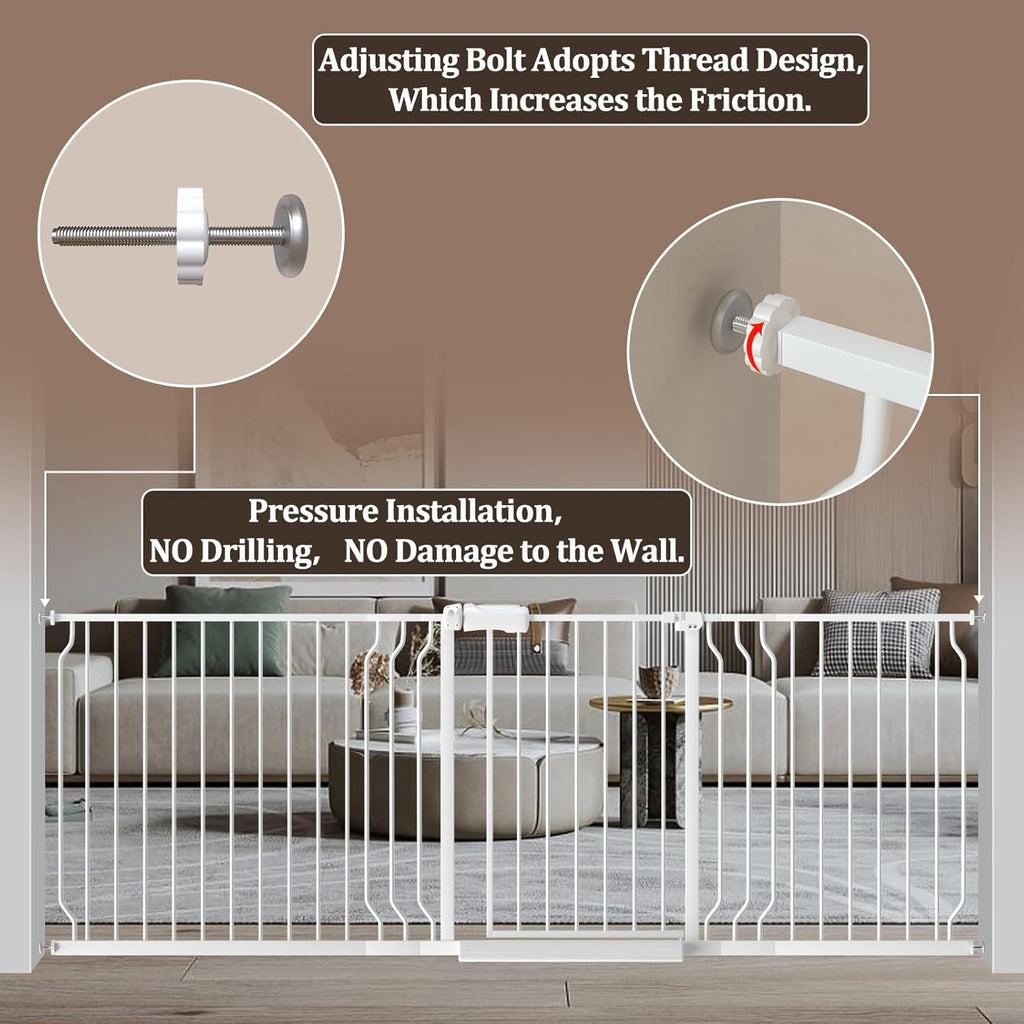 WAOWAO Baby Gate 100-109.41" Extra Wide Pressure Mounted Walk Through Swing Auto Close Safety White Metal Toddler Kids Child Dog Pet Puppy for Stairs,Doorways,Kitchen