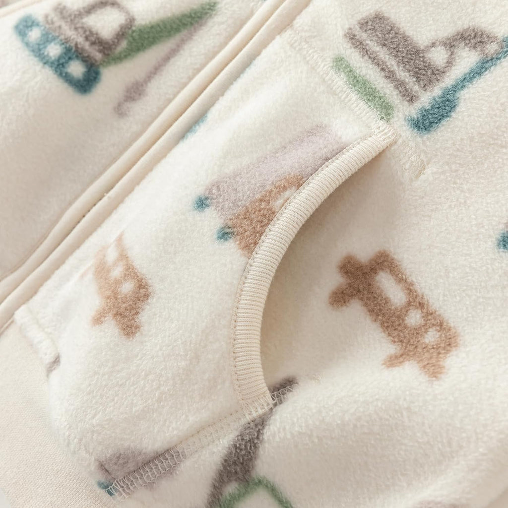 DAVE & BELLA Kids Printed Polar Fleece Jacket Toddler Baby Boys Girls Zip Up Long Sleeve Spring Fall Warm Outerwear Coat