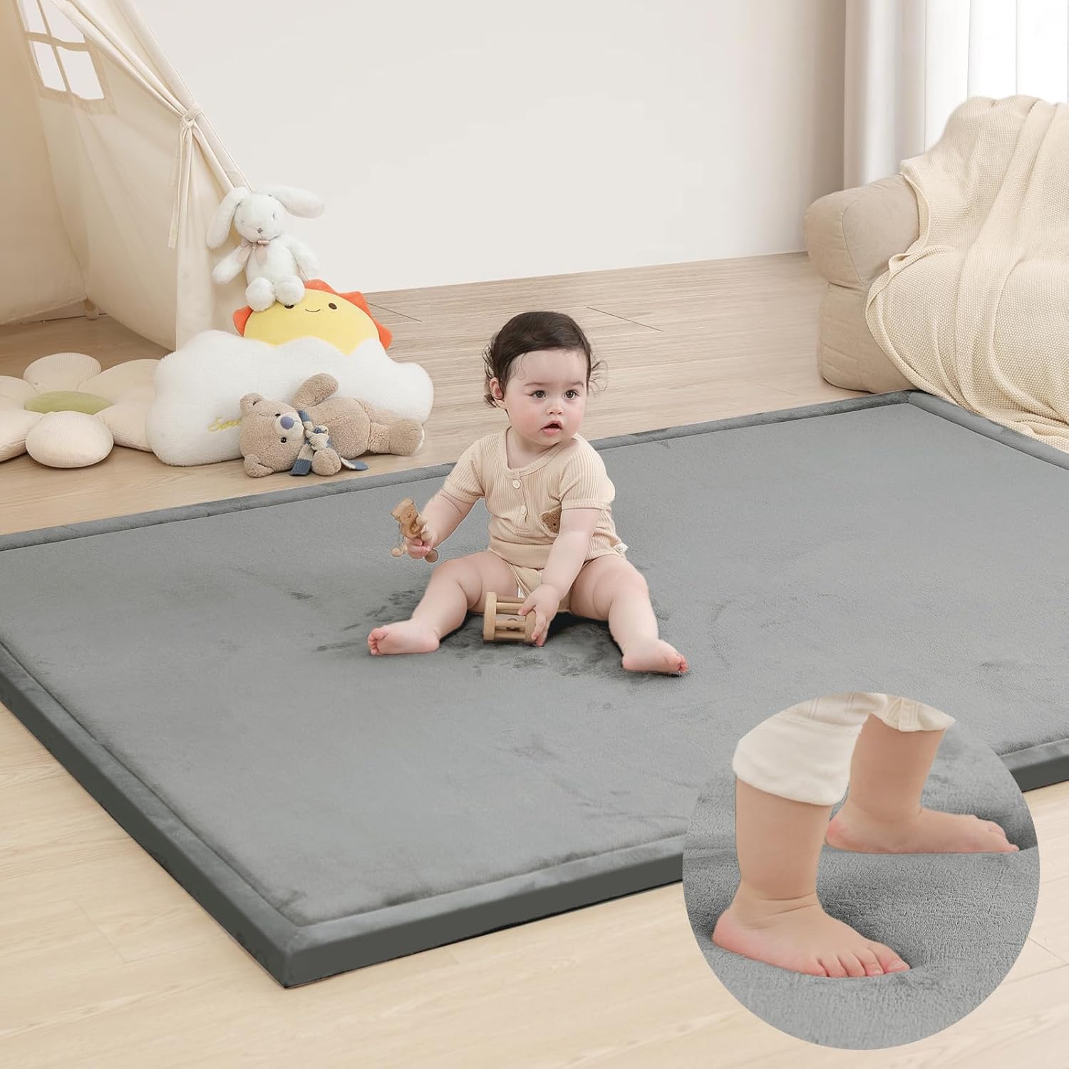 Baby Play Mat for Floor,1.3" Thick Memory Foam Tummy Time Mats,79"×118" Extra Large Non Slip Crawling Mat for Toddlers,Infants,Kids,Yoga Mat,Tatami Style for Living Room(Dark Gray)