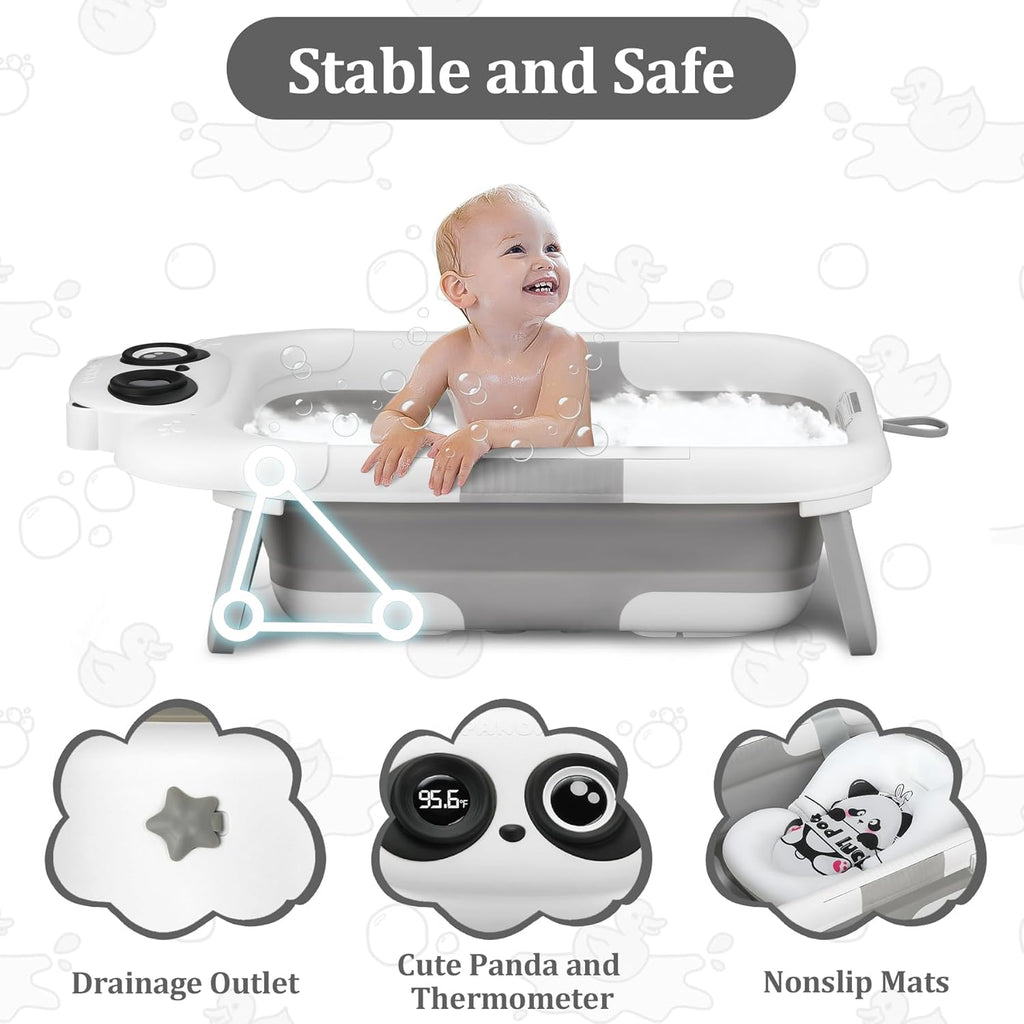 Foldable Baby Bathtub, Lightweight Bathtub for Infants to Toddlers with Soft Cushion & Thermometer, Portable Baby Tub Newborn to Toddler 0-36 Months(Grey)