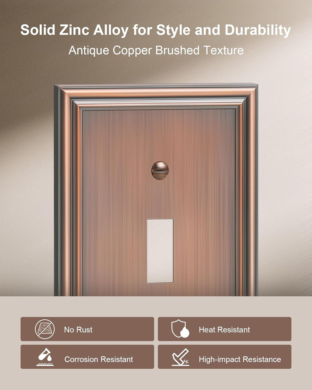 4-Pack Single Toggle Light Switch Cover Plate, Durable Solid Zinc Alloy Decorative Switch Plate Covers, Antique Copper 1 Gang Wall Plate, Corrosion Resistant