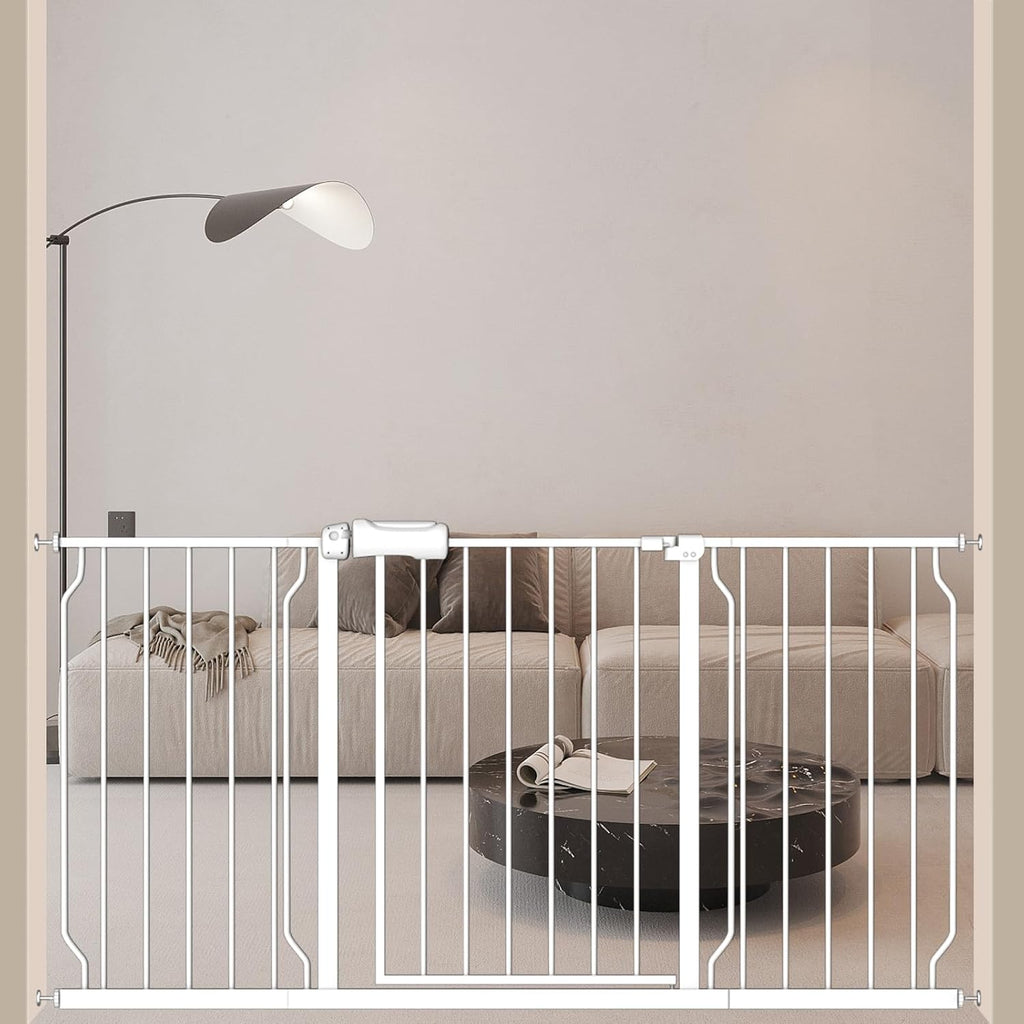 ALLAIBB Extra Wide Baby Gate Pressure Mount with Auto-Close, White Metal Safety Gate for Stairs & Doorways - Child Proof, Pet Barrier for Hallways, Kitchen, Living Room for 57.48-62.02 inch