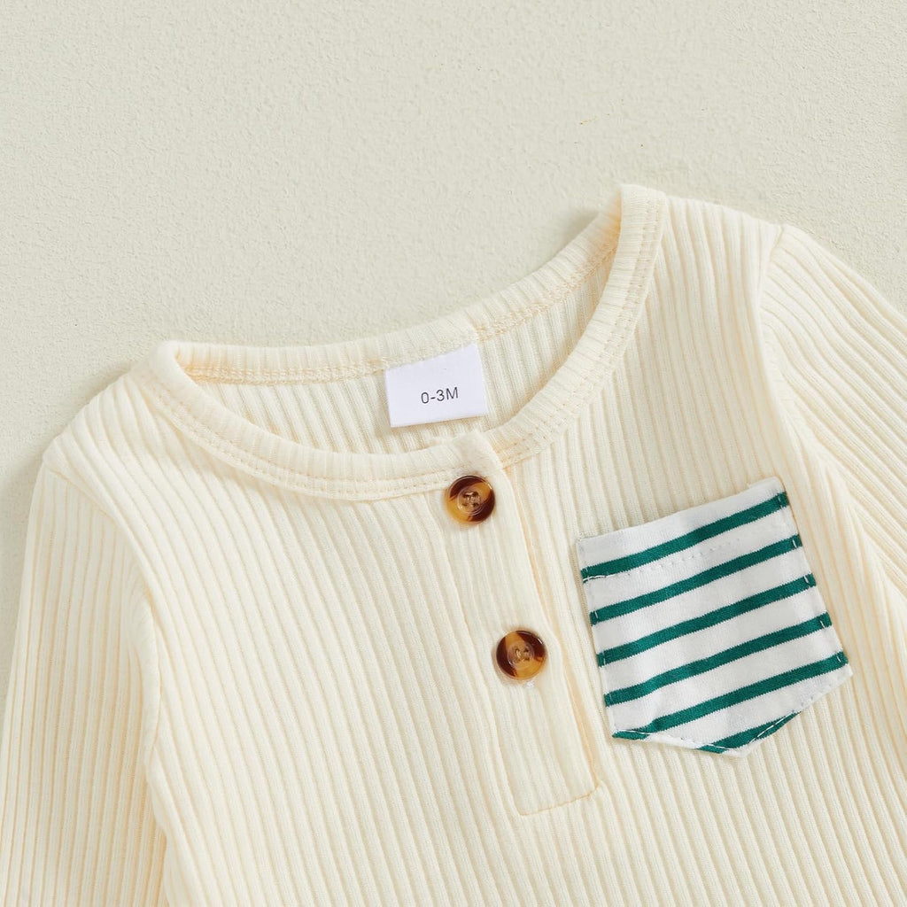 fhutpw Baby Boy Clothes 3 6 12 18 Months Ribbed Knitted Long Sleeve Romper and Pants Sets Newborn Fall Splicing Color Outfits