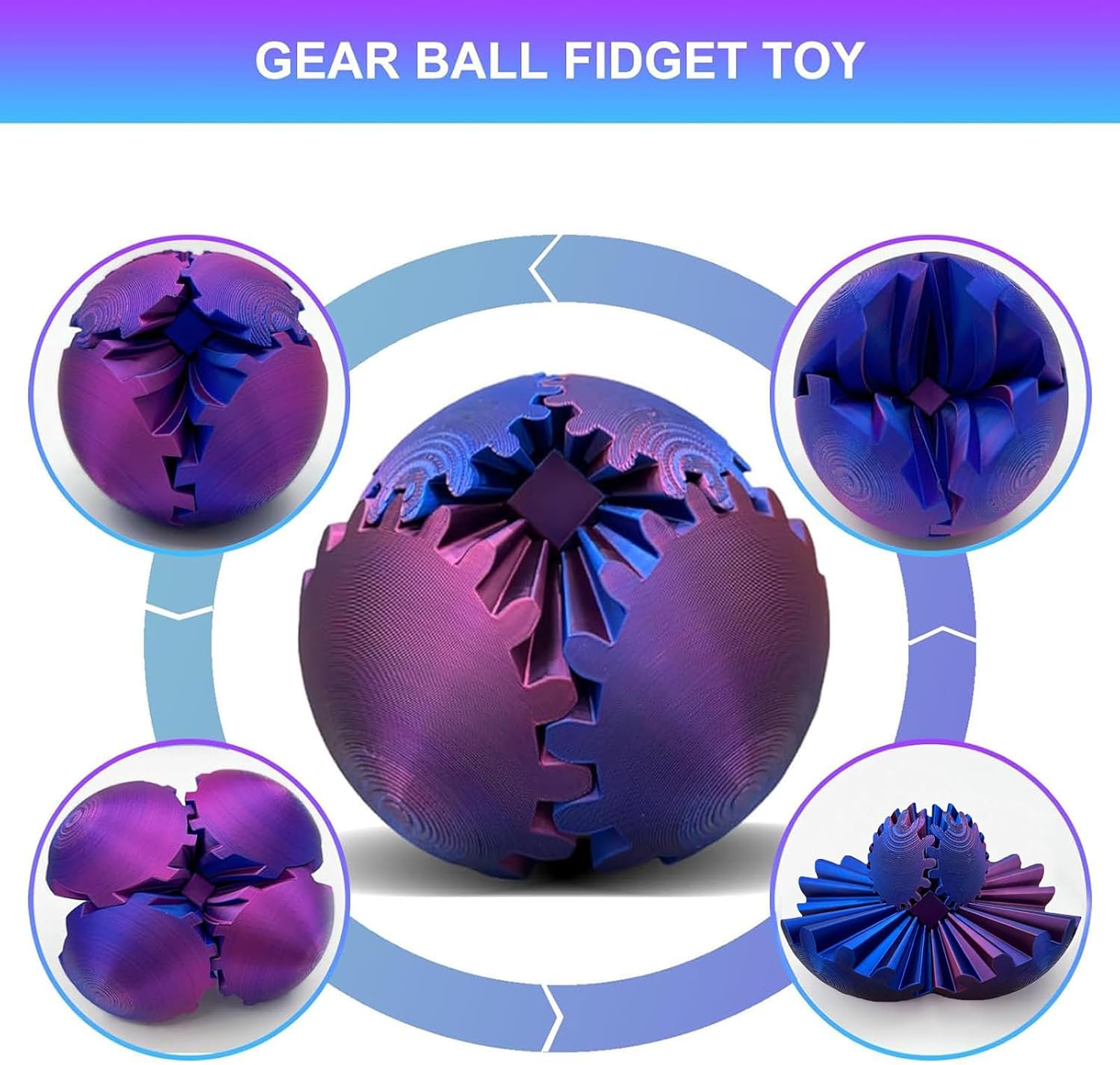 2 Packs DIY Gear Ball, 3D Printed Gear Ball, Gear Ball Spin Ball or Cube Fidget Toy, Gear Sphere Desk Toy, Perfect for Stress and Anxiety Relaxing Fidget Toy Kids Adult Christmas Birthday Gift (P&G)