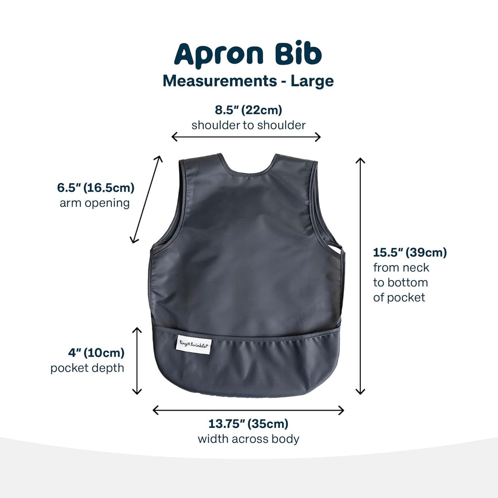 Tiny Twinkle Mess Proof Apron Bibs - 2 Pack Waterproof & Lightweight Baby Bibs for Led Weaning | 100% Recycled Polyester, Easy Clean & Machine Washable (Sage Charcoal, Large 2-4 Years)