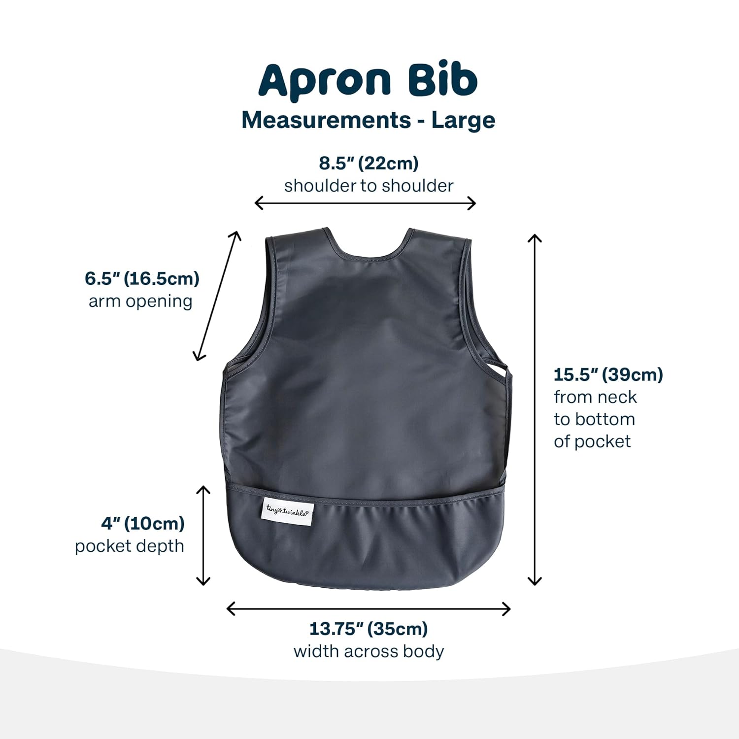 Tiny Twinkle Mess Proof Apron Bibs - 2 Pack Waterproof & Lightweight Baby Bibs for Led Weaning | 100% Recycled Polyester, Easy Clean & Machine Washable (Sage Charcoal, Large 2-4 Years)