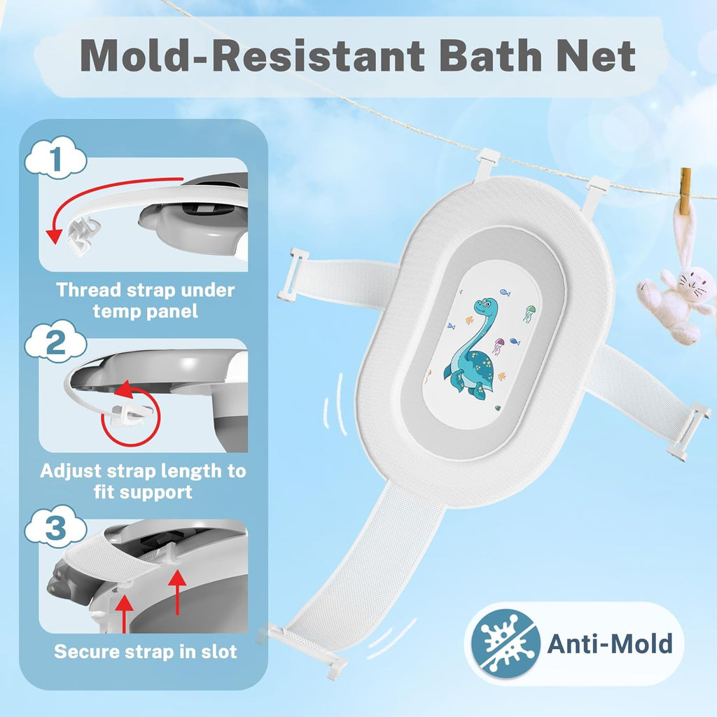 AVIDOR Baby Bathtub,Collapsible Bathtub for Newborn to Toddler,Durable Essential Infant Bath Tub,Portable Travel Baby Tub with Soft Bath Net,No-Slip Feet and Dinosaur Shaped (Grey)