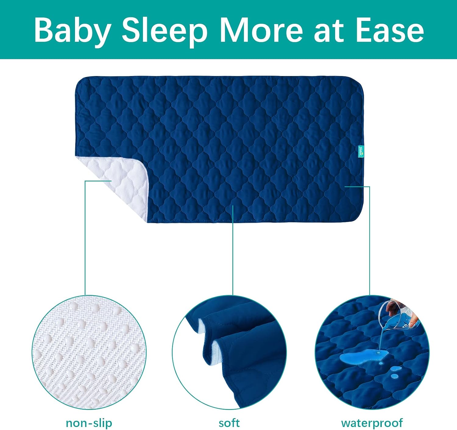 Waterproof Crib Mattress Protector Pad Cover 28" x 52", Anti Slip & Absorbent Waterproof Bed Pads for Standard Crib/Toddler Bed Quilted Machine Washable (Quilted Improved Thickness) Navy