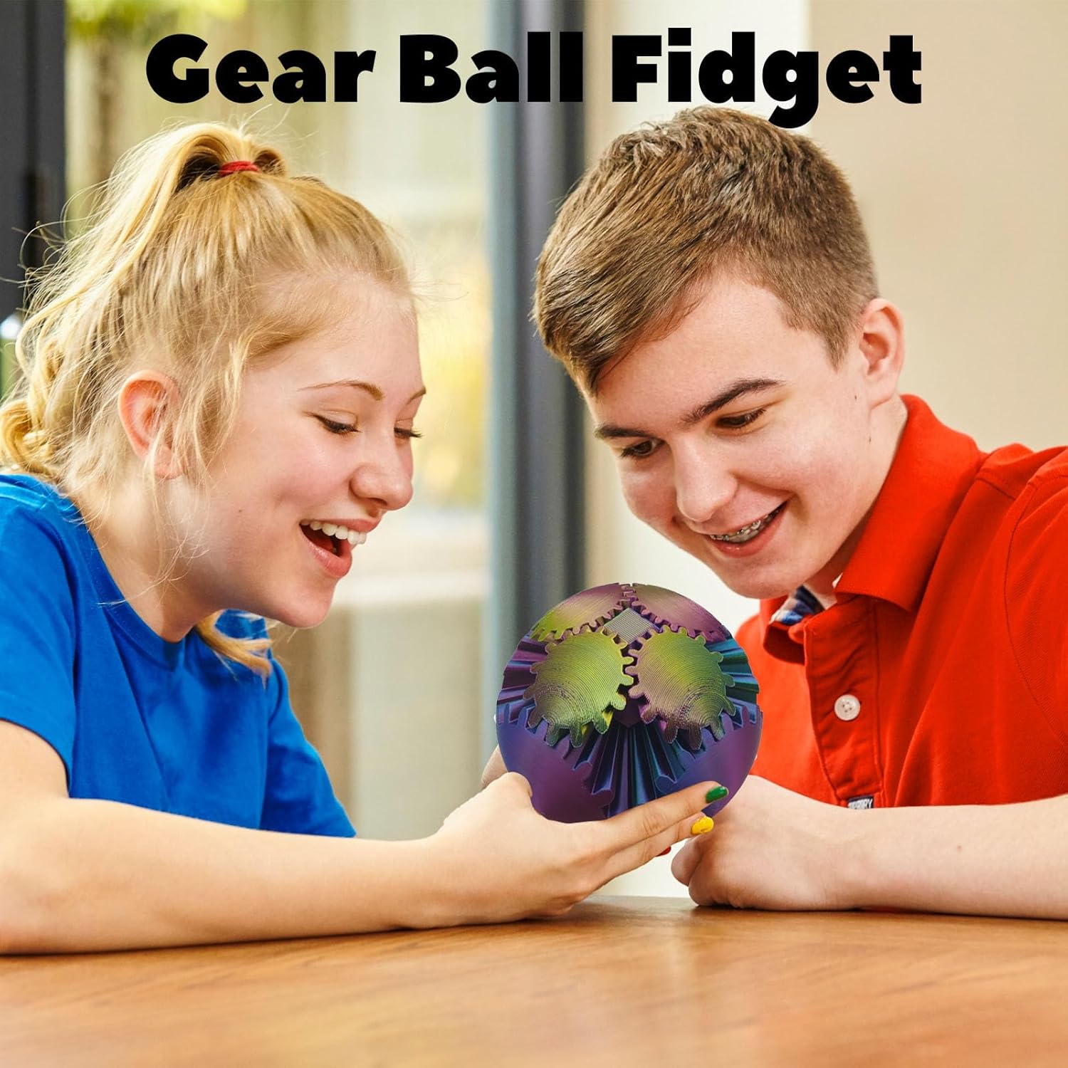 3D Printed Gear Ball Spin Ball, 4inch Large Gear Ball Fidget Toy, Gear Sphere Cube Puzzle, Gearball Fidget Desk Toy, Gearsphere Steampunk Whirling Wonder Fidget Stress Ball (Blue Green)