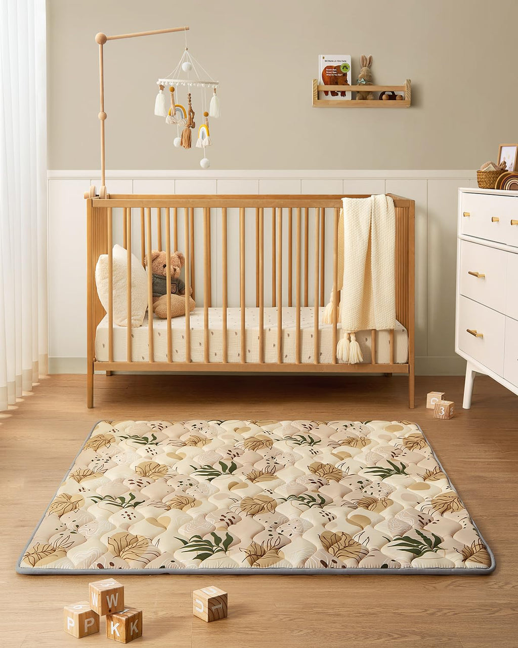 Blissful Diary Baby Play Mat, 47x47 Infant Play Mat for Playpen, Thicken Foam Cushioned Baby Mat for Floor, Non-Slip Kids Play Mat, Washable Baby Playmat for Babies,Toddlers, Earth Tones Design