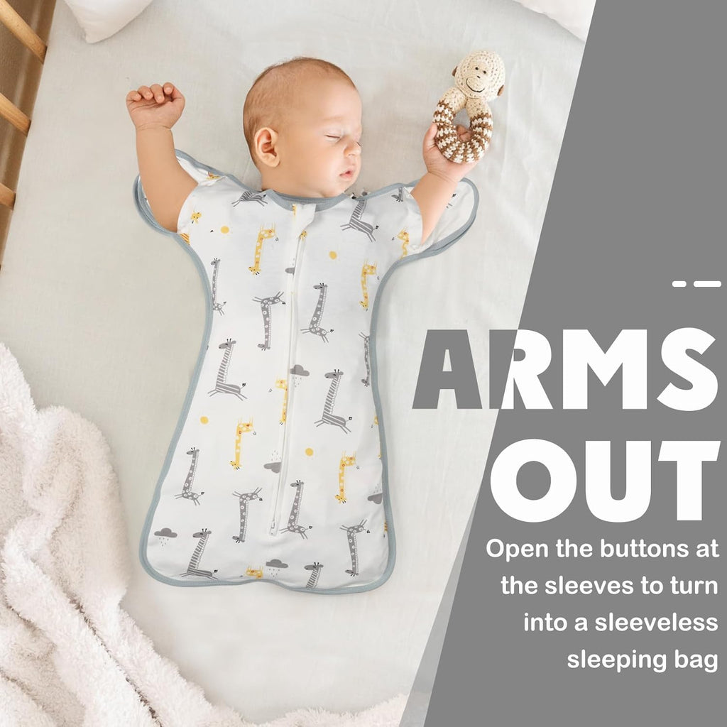 2 Pack Transition Swaddle with 2 Way Zipper, 2 in 1 Arms in/Out Transitional Arms Up Swaddle, 100% Cotton Newborn Swaddles Zipper Swaddles Baby Swaddling Sack Sleeping Sack 3-6 Months