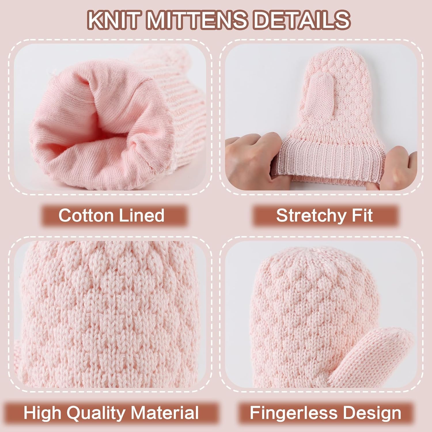 Baby Knit Mittens Toddler Boys Girls Gloves Winter Infant Newborn No Scratch Mitten 0-3 Years