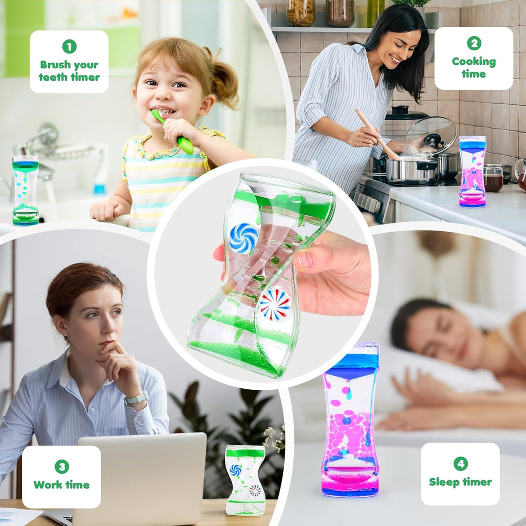 Liquid Timer - Sensory Toy for Relaxation, Liquid Motion Bubbler Timer with Floating Color Lava Lamp, 3-Pack Incredibly Effective Calming Stress Relief Hourglass Toy for Kids & Adults, Autism & ADHD