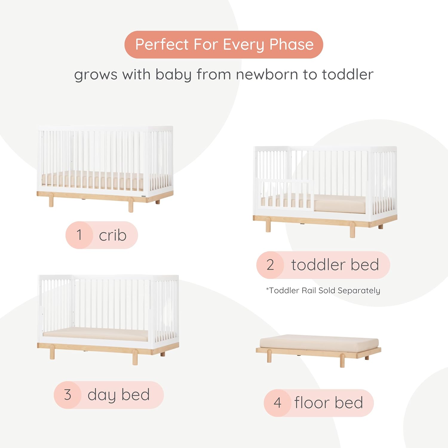 dadada Baby Bliss 4 in 1 Convertible Crib to Toddler Bed & Floor Bed – Made in Italy, GREENGUARD Gold Certified, Baby-Safe Finish, Sustainable Beech Wood, Modern Design (White and Natural)